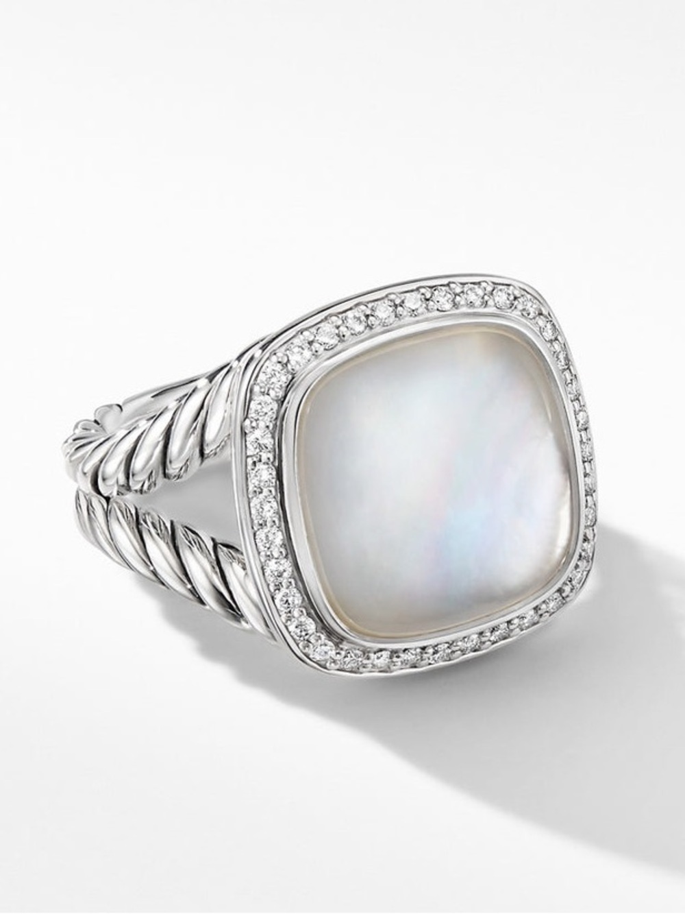 David Yurman Silver Moon Quartz 17mm Albion Pave Diamond Ring - size 7